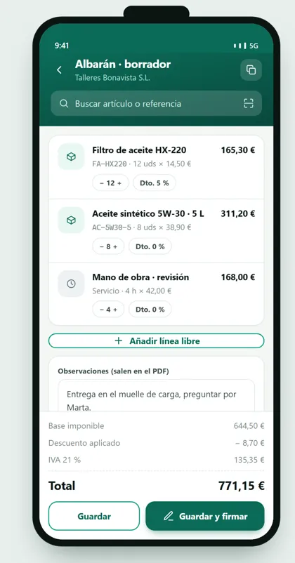 App de ventas GestioERP · Líneas