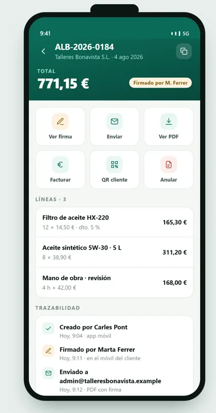 App de ventas GestioERP · Albarán