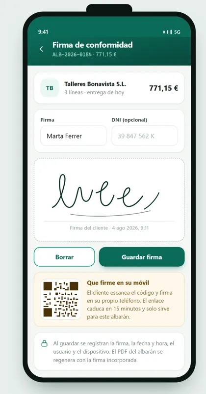App de ventas GestioERP · Firma del cliente